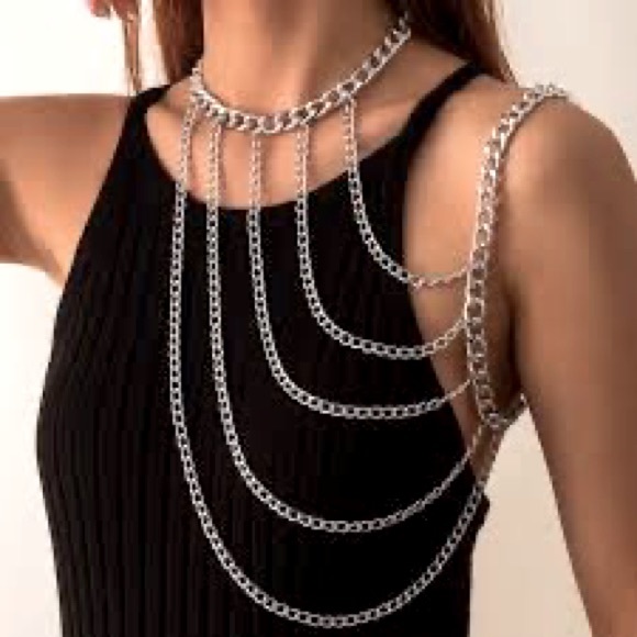 Silver Chain Harness One Arm Chain Necklace Vest Neck Harness - Picture 2 of 10